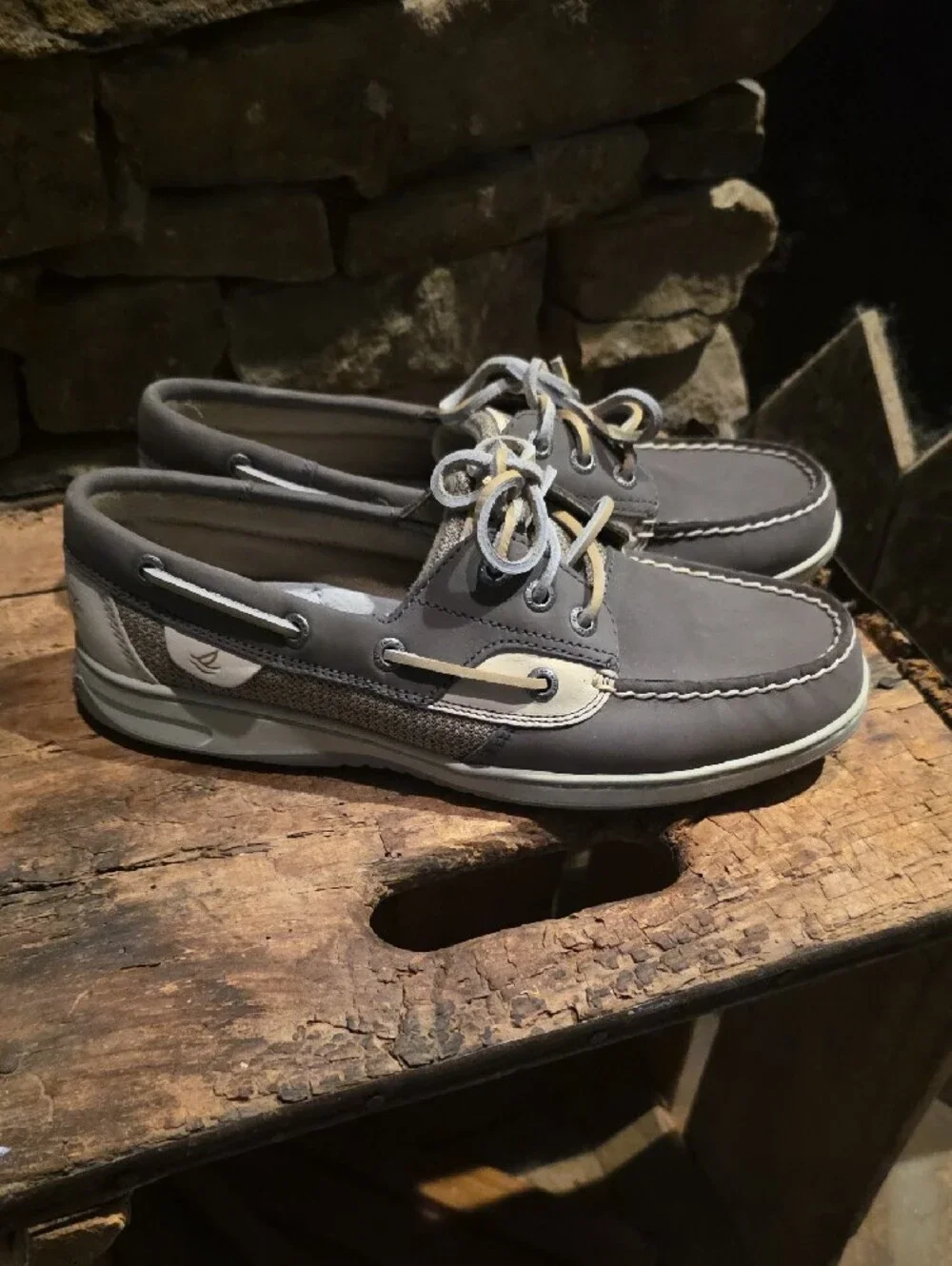 Sperry Men’s Gray and Cream Leather Boat Shoes